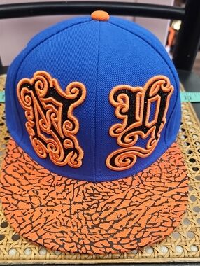 KBETHOS Royal Blue and Orange Embroidered Flat-Brim Hat